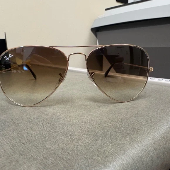 Ray-Ban Gold and Brown Aviator Sunglasses